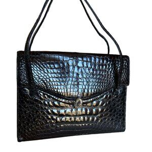 Elizabeth Arden Faux Alligator Handbag | Black 1960's Vintage Purse